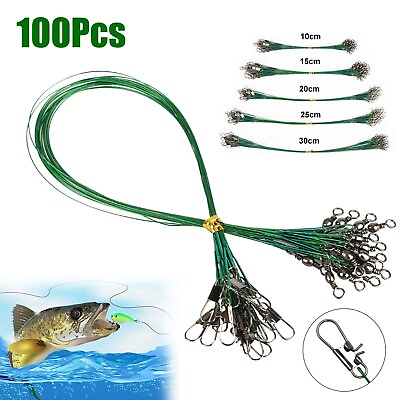 #ad 100PCS Trace Wire Leader Fishing Line Stainless Steel Lures Snap Swivel Durable $10.98