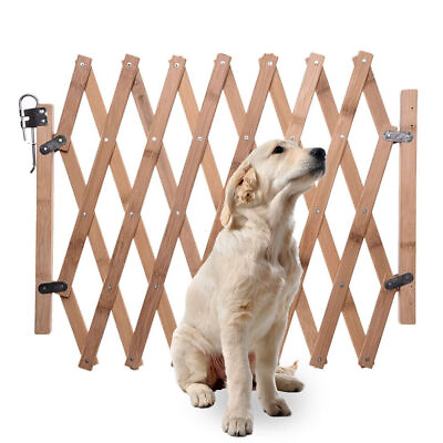 #ad Expandable Accordion Dog Gate Wooden Pet Folding Fence Isolation Protection Gate $24.68