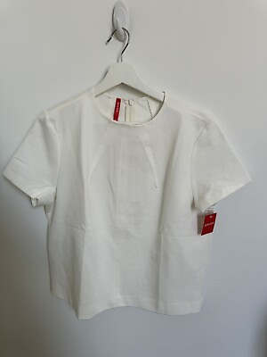 spanx womens white zip back short sleeve pleated top size L $65.00