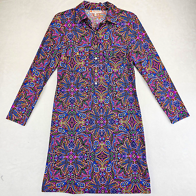 #ad Jude Connally Dress Small 6 Colorful Stretch Shirt Dress Collar Button Bodice $35.99
