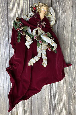 #ad Vtg Christmas Ornament Plastic Angel Red Dress Greenery Berries 12.5” $35.99