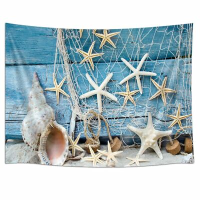 #ad Sea Star Shellfish Extra Large Tapestry Wall Hanging Art Fabric Background Blue $16.50