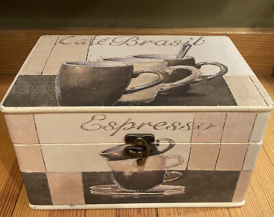 #ad Espresso Café Brasil Coffee Decorative Box Hasp Closure Storage Decor 9.5” X 6.5 $24.99