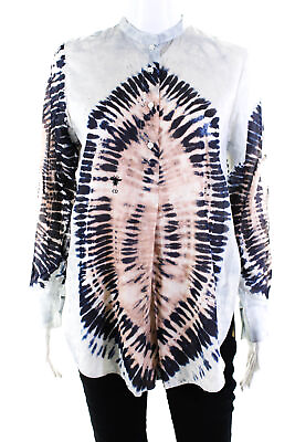 Christian Dior Womens Crew Neck Tie Dye Button Up Blouse Blue Ivory Size Medium $240.36
