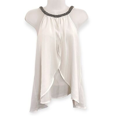 #ad White Dressy Tank With Silver Beaded Neckline $25.00