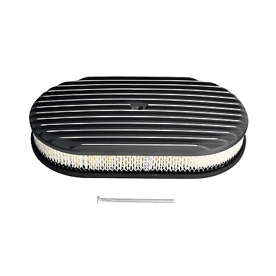 #ad 15quot; Oval Full Finned Black Aluminum Air Cleaner Filter For SBC BBC 350 Ford $52.77