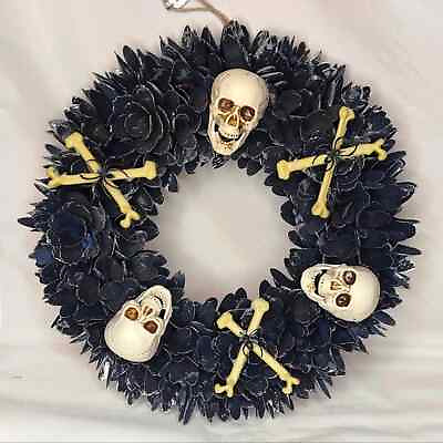 #ad #ad Halloween Skulls and Crossbones Gothic Black Wood Chip Wreath $54.99