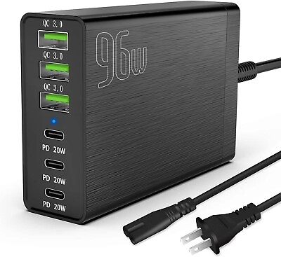 #ad 6Port USB C Hub Wall Charger Travel Fast Charging Station Multi port 2024 New $19.99