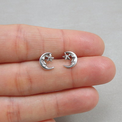 #ad Crescent Moon Post Earrings 925 Sterling Silver Celestial Stud Earrings NEW $13.95