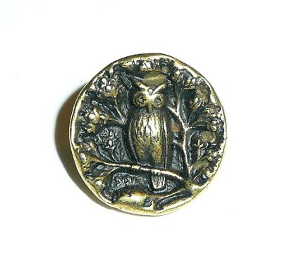 #ad Adorable Owl Antique Reproduction Metal Shank Button 5 8quot; Ant. Brass Finish $6.19