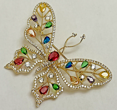 #ad Crystal Rhinestone Butterfly Brooch Pin Large Multicolor Glass Insect Vintage US $20.99