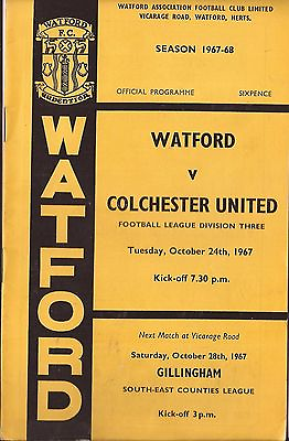 #ad Watford v Colchester United Div 3 24 10 1967 Football Programme GBP 1.00