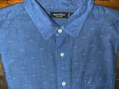 #ad Men#x27;s Nautica Long SLeeve Button Front Shirt Blue Size Large EUC $17.99