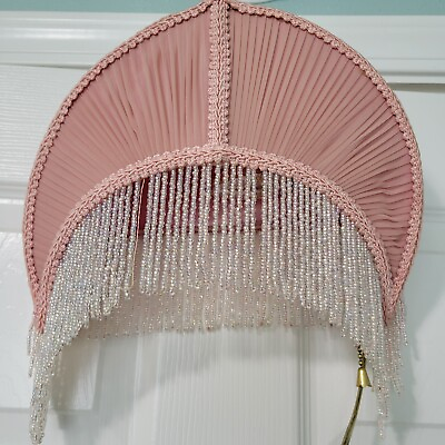 Antique Art Nouveau Deco French Pink Crescent Moon Fringe Beaded Headboard Lamp $250.00
