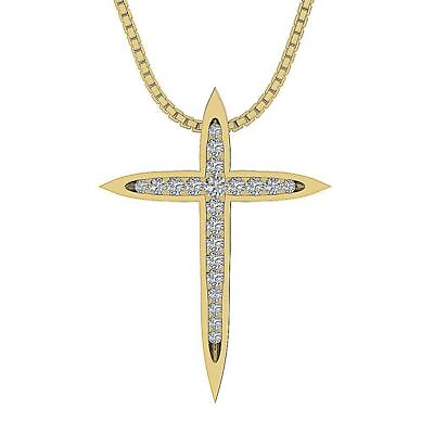 #ad #ad Cross Pendant Necklace Round Diamond I1 G 0.30 Ct Channel Set 14K Yellow Gold $307.99