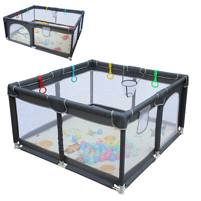 #ad 71quot; x 59quot; Baby Playpen Play Yard Removable Safety Baby Fence W Basketball Hoop $86.31