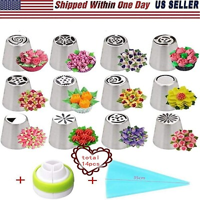 #ad New 14 Pcs Flower Tulip Russian Icing Piping Nozzle Tips Set Cupcake Pastry USA $13.99