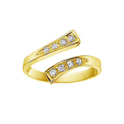 #ad 14k Real Yellow Gold CZ Toe Ring CrossOver Adjustable $154.08
