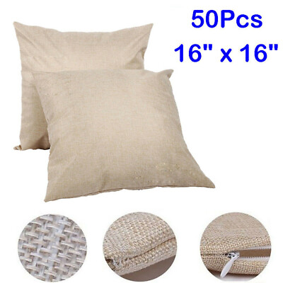 #ad 50Pcs 16quot; Linen Sublimation Blanks Throw Pillow Case Cushion Cover DIY Printed $95.22