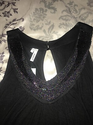 #ad Women’s Black Tank Top W Beaded Accents $11.00