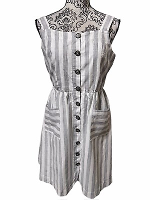 #ad Barbour Women’s US 6 EU 36 White Black Stripe Cotton Button Front Sleeveless NWT $59.99