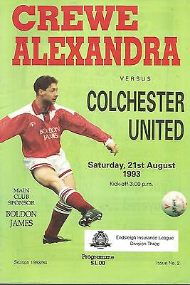 #ad Football Programme Crewe Alexandra v Colchester United Div 3 1993 GBP 1.00