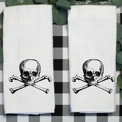 #ad #ad Tea Towels Set of 2 Skull and Crossbones Halloween Decorations $14.00