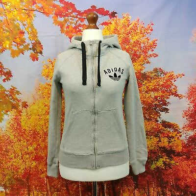 adidas Trefoil grey marl spell out logo full zip Hoodie. UK women#x27;s size 6 #ad GBP 25.00