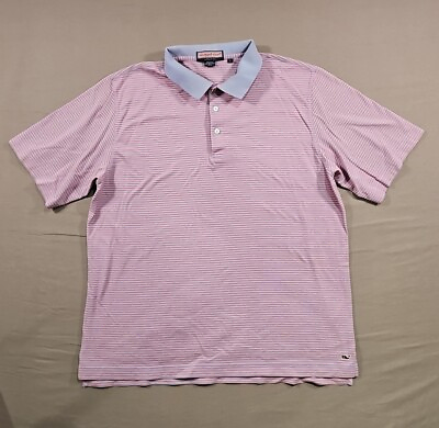 #ad Vineyard Vines Polo Shirt Men Large Pink Blue Short Sleeve Mercerized Whale Logo $12.99