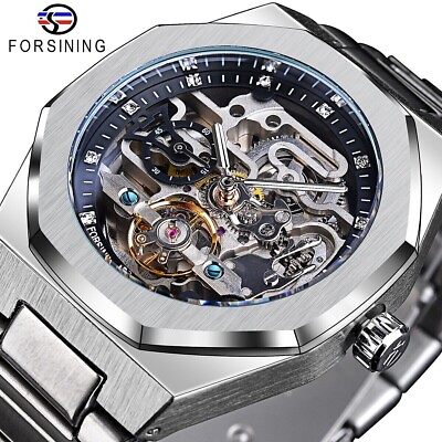 FORSINING Skeleton Mechanical Automatic Men#x27;s Luxury Stainless Waterproof Watch $46.00