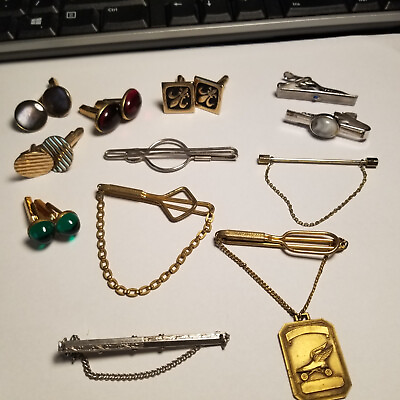 #ad lot of mens cufflinks and tie clips mostly mid century gold and silver toned $22.50