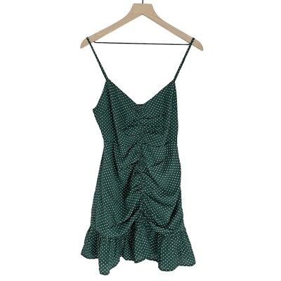 Urban Outfitters Women#x27;s Polka Dot Cinched Mini Dress Green Size Medium NWT $38.00