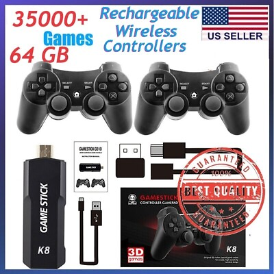 4K Game Stick 64GB Built in 35000 Games Console w Rechargeable controllers $36.99