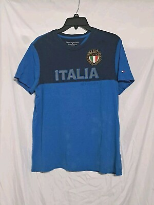 #ad Tommy Hilfiger ITALIA T Shirt Size Medium 2 Tone Blue Read C $12.09