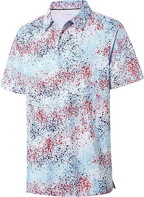 #ad Mens Golf Shirt Moisture Wicking Dry Fit Print Performance Short Sleeve Polo Shi $66.07