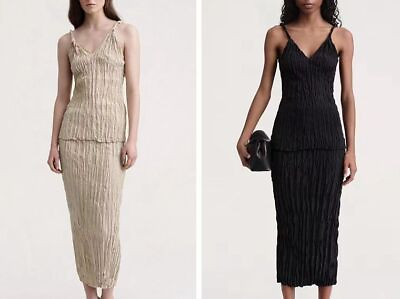 #ad Toteme Ladies Mulberry Silk Pleated Slip Tank Top Midi Skirt Suit $341.01