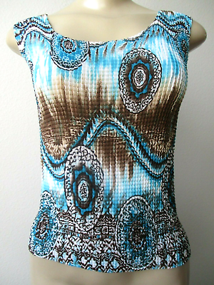 NICOLA MULTI COLOR FLORAL CRINKLE STRETCHY SLEEVELESS TOP SIZE M NEW $14.16