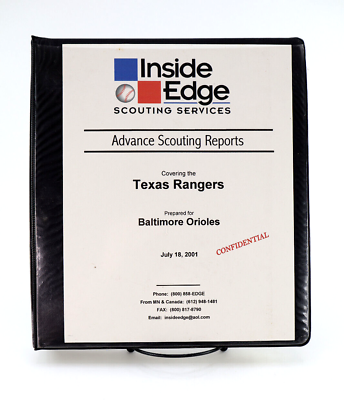 #ad Original Inside Edge 2001 Texas Rangers Advanced Scouting Report By Orioles $99.99