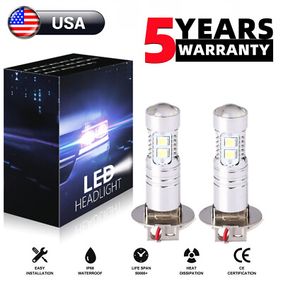 2Pcs H3 LED Fog Light Bulb Conversion Kit Super Bright White DRL Lamp 6000K 55W $9.99