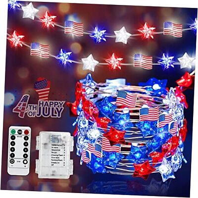 #ad 2 Pack 4th of July Decorations Lights Red White Blue Star and Flag 26FT 1 Flag $30.89