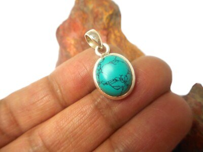 Small Oval Blue Turquoise Sterling Silver 925 Gemstone Pendant $19.99