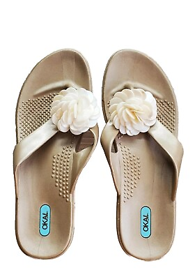 #ad OKA b Womens Lucy Flip Flops Mother Pearl Flower Eco Friendly Beach L $18.75