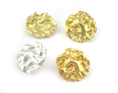 1 pair Disc Organic Round Earring Stud Post Blank RawShiny silver gold 5235 $3.10