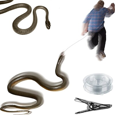 #ad 47in Fake Realistic Snake Prank with String and Clip Rubber Toy Prank Party Joke $11.04