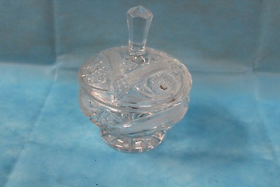 #ad Vintage Clear Cut Glass Covered Candy Compote Dish $9.49