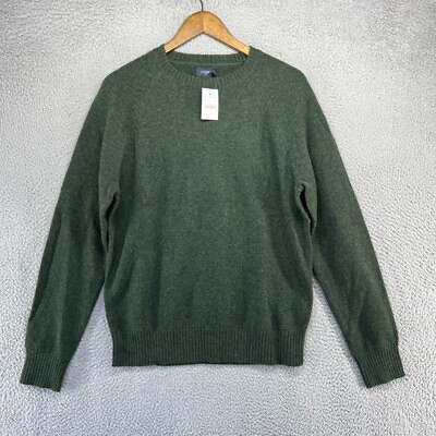 #ad J Crew Sweater Men#x27;s Medium Green Lambswool Pullover Jumper Crewneck NEW Casual $34.83