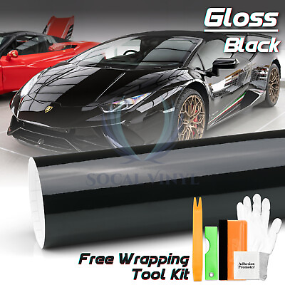 #ad Gloss Glossy Black Car Vinyl Wrap Sticker Decal Film Air Release Bubble Free $228.88