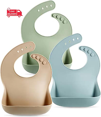 Set of 3 Cute Silicone Baby Bibs for Babies amp; Toddlers 10 72 Months Waterproof $28.45