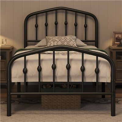 #ad Twin Full Queen Bed Frames Metal Platform Bed with Arched Headboard Footboard $114.99