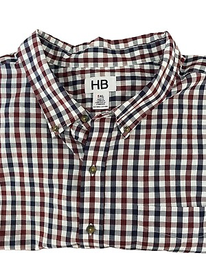 HB Harbor Bay Mens Shirt Red Black Check 5XL Button Front Short Sleeve $24.99